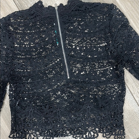 Black Embellished Crop Blouse with Mandarin Collar - Picture 6 of 6